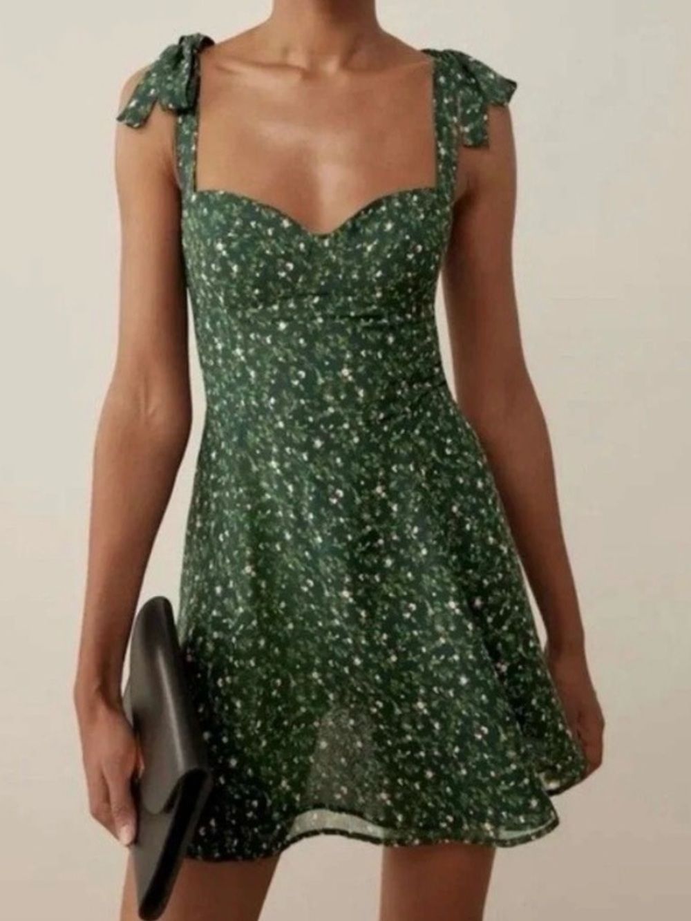 Reformation Niara Emerald Green Floral Tie-Shoulder Mini Dress Sz 6 EUC